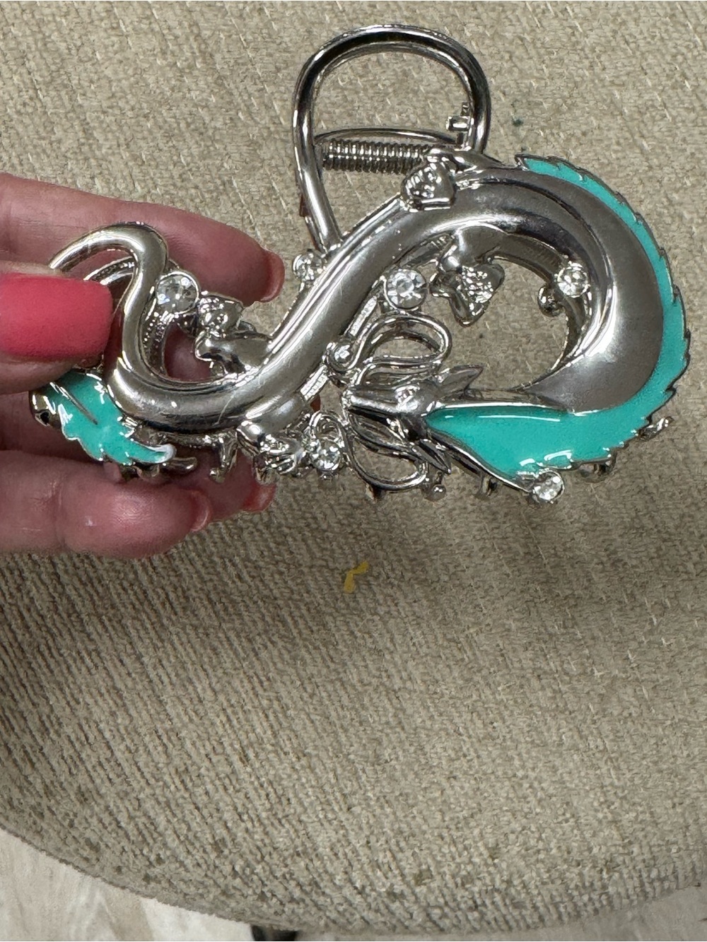 Silver-Tone Turquoise Accent Women’s Hair Claw Clip 4”